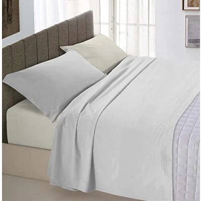 Image of Italian Bed Linen “ Natural Color Set, Light Gray/Cream, Single