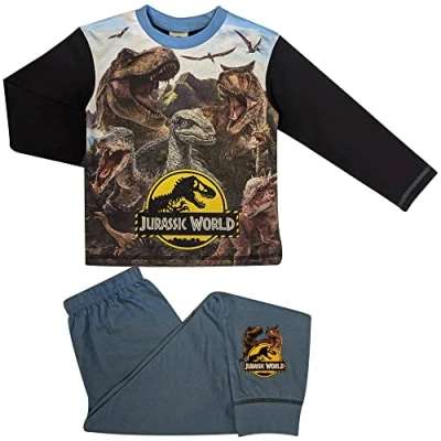 Image of Jurassic World Boys Pyjamas Long Sleeved 4 to 10 Y 5 Years / 104 110 cms Black/Blue