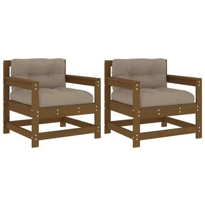 Image of vidaXL Garden Chairs with Cushions 2 pcs Honey Brown Solid Wood Pine