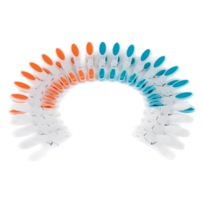 Image of Beldray LA028259TQ 24 Pack Laundry Pegs Durable Clothespins, Soft Ergonomic Grip, Rust &amp; Moisture Resistant, Recycled Plastic Garment Pins for Washing Line/Clothes Airer, Assorted Colours, 7.5 cm