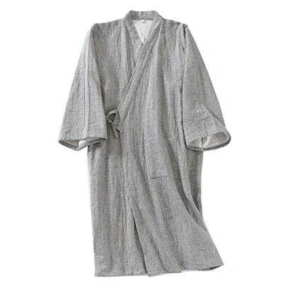 Image of Men&#039;s Japanese Kimono Double Gauze Cotton Robe Plus Size Zen Clothing Taoist (Size XL, B4)