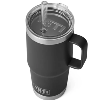 Image of YETI Rambler Straw Mug, Stainless Steel Vacuum Insulated Mug with Stronghold Lid, Black, 25 oz (739 ml)