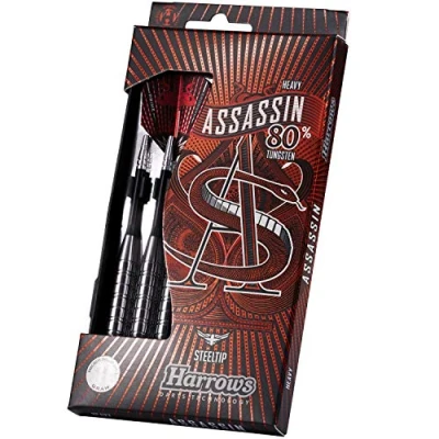 Image of Harrows Assassin Tungsten Pro Darts Steel Set with Carry Case 1840 g, All Weights Includes Alamo Shafts, 100 Micron Prime Flights, and Travel 28g