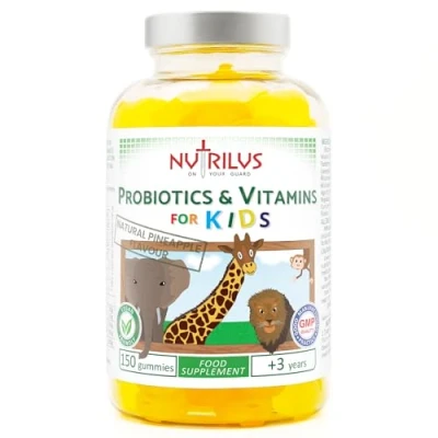 Image of Probiotics &amp; Vitamins for Kids and Adults Natural Pineapple Gummies Large Pack Active Blend Vitamin B3, B5, B6, C (150 Gummies)