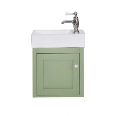 Image of Milano Thornton Pastel Green 400mm Traditional Wall Hung Bathroom Vanity Unit Chrome Handle