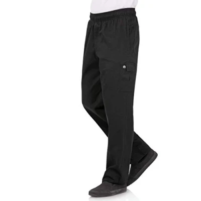 Image of Chef Works Unisex Classic Fit Cargo Chefs Trousers Black, Size: XXL / 2XL Double Extra Large, Waist 46 48 inch, Inseam: 32 Elastic Waistband B222