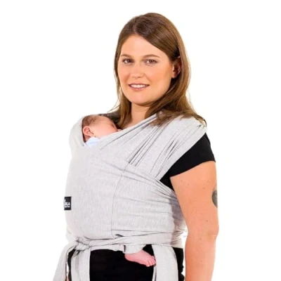 Image of Koala Babycare Baby Sling Easy to Wear Certified Ergonomic Support Multi Purpose Stretchy Carrier Suitable up 9 kg Wrap for Newborn Light Grey Registered Design