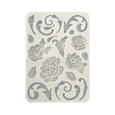 Image of Stamperia Silicone Mould A5 for Scrapbooking, Bullet Journals and More, Flowers Embellishments, Non Stick, Suitable Air Dry Clay Perfect Crafts Gifting (Brocante Antiques)