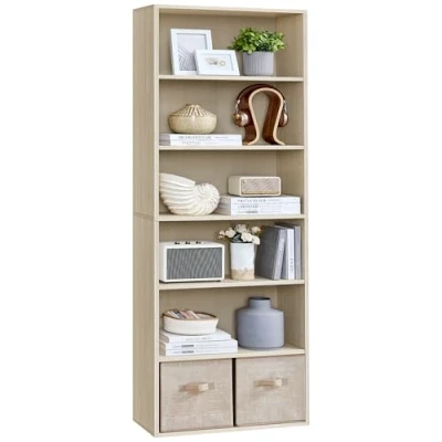 Image of VASAGLE Bookcase, 6 Tier Bookshelf, Open Storage Shelf, Shelving Unit, 24 x 60 178.5 cm, for Living Room, Home Office, Dinning Natural Beige LBC169L01