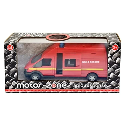 Image of MOTOR ZONE from Peterkin Fire &amp; Rescue Rapid Response Toy Vehicle 15.5cm Van with siren sounds, opening door and free wheel action 1:48 Scale Diecast Vehicles Ages 3+