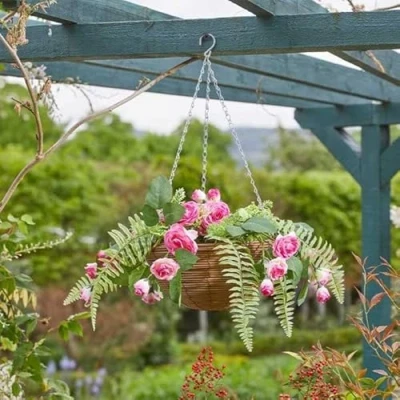 Image of Garden Mile 30cm Hanging Basket Artificial Flowers Décor Fake Floral &amp; Foliage Chain Colourful Indoor Outdoor Patio, Home, Decoration Weather UV Resistant (Pink Perfection)