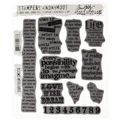 Image of Tim Holtz 7 x 8.5 inch Cling Rubber Stamp Set Stuff 2 Say, Red