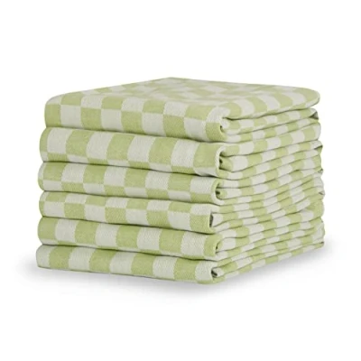 Image of Sticky Toffee 100% Cotton Tea Towel Pepper Green Chequered Pattern, Pack of 6 Kitchen Set Absorbent, Strong, Quick Dry &amp; Machine Washable For Home Decor Bathroom Accessories
