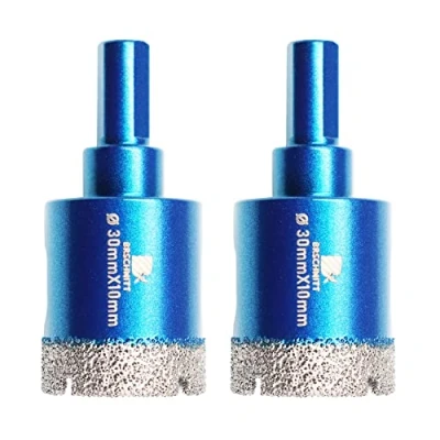 Image of Dry Diamond Core Drill Bit Set,BRSCHNITT 2pcs/pack 30mm Hole Saw with Triangle Shank for Porcelain Tile Ceramic Stone Granite Marble