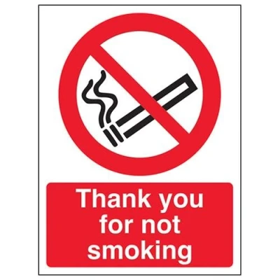 Image of V Safety Thank You For Not Smoking Prohibition Sign 150mm x 200mm 1mm Rigid Plastic