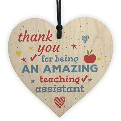 Image of RED OCEAN Amazing Teacher Teaching Assistant Leaving Gift Wooden Heart Plaque Preschool Nursery Thank You