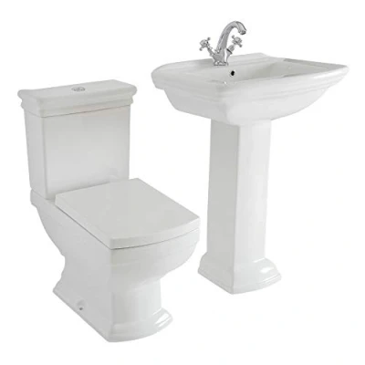 Image of Milano Sandringham Traditional Close Coupled Toilet WC Full Pedestal Bathroom Basin Sink 1 Tap Hole