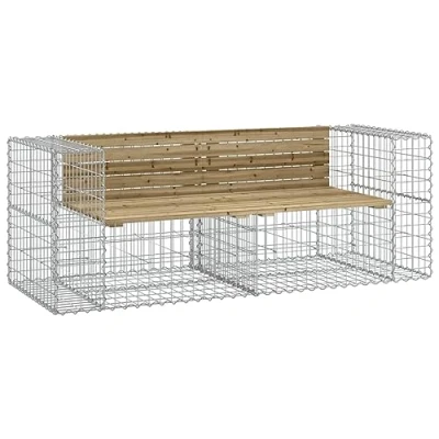 Image of vidaXL Garden Bench with Gabion Design, Impregnated Pinewood Pine Top, Galvanised Steel Base Ideal for Gardens, Patios, Decks and Outdoor Spaces