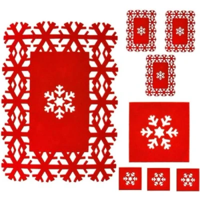Image of POLY FELT RED CHRISTMAS SNOW FLAKE PLACE MAT SET. PB, 8Pc