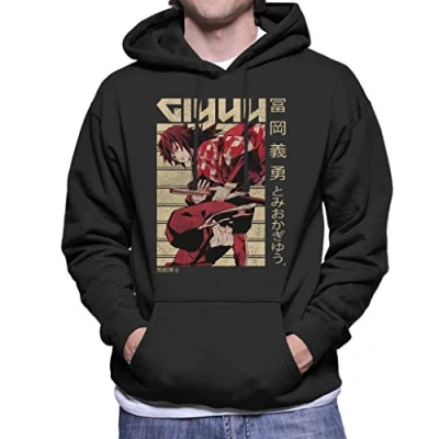 Image of Cloud City 7 Giyu Tomioka Kanji Men&#039;s Hooded Sweatshirt Black