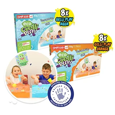 Image of 16 x Eco Gelli Play from Zimpli Kids, Magically turns water into thick, colourful goo, Children’s Montessori Preschool Toy, Friendly, Environmentally Safe, Recyclable Kid Sensory Gift