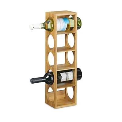 Image of Relaxdays Bamboo Rack Size 53 x 14 12 cm, 5 Levels, Modern Bottle Storage Wine Holder for Horizontal Hold, Stackable, Natural Brown, Wood, cm