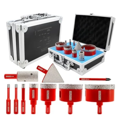 Image of Diamond Core Drill Bit Set, DT DIATOOL 10pcs 6/6/8/20/35/50/65mm + 6mm Carbide Positioning with Triangle Shank+20mm Finger Bit+50mm Chamfer for Porcelain Tile Ceramic Marble