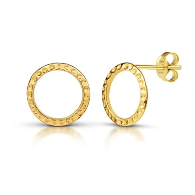 Image of Amberta Women 925 Sterling Silver Minimalist Stud Earrings: Gold Plated Big Hammered Circumference Studs