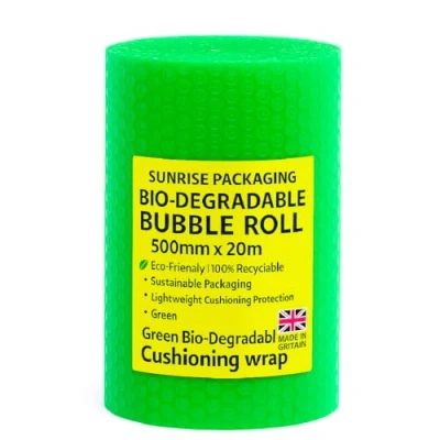 Image of 500mm Wide x 20M Long GREEN BIODEGRADABLE Bubble WRAP 100% ECO FRIENDLY Recyclable Small Cushioning House Moving Fragile Item Packaging Material Protective Wrapping for Storage &amp; Shipping
