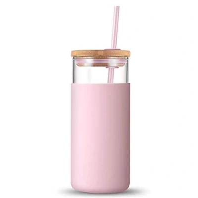Image of LINONI 500ml Summer Milk Juice Drinking Jar Transparent Straw Glass Cup Leakproof Water Bottle with Wooden Lid and Silicone Cover for Women Girls