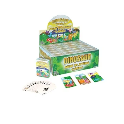 Image of Pack of 6 decks Mini dinosaur Playing Cards with 3 assorted designs on the back.
