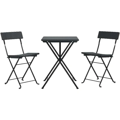 Image of vidaXL 3 Piece Folding Bistro Set Black Poly Rattan