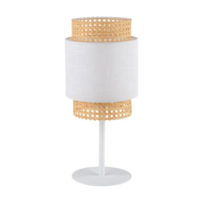 Image of Boho Table Lamp With Round Shade White, Rattan 1xE27