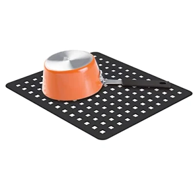 Image of iDesign 36660 Sink Mat for Protection, Large PVC Plastic Drainer Kitchen Sink, Functional Dish Utensils and Dishes, Black