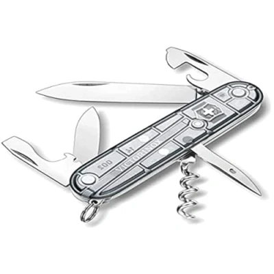 Image of Victorinox Spartan Swiss Army Knife, Camping Pocket Knives, Medium, Multi Tool, 12 Functions, Blade, Bottle Opener, Silver Transparent