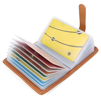 Image of 10 Colors Credit Card Holder Wallets for Women Men Leather 26 Slots (Brown#2)