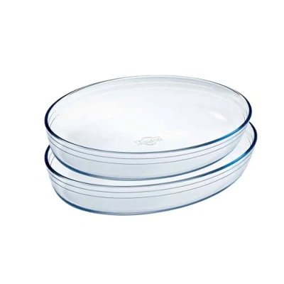 Image of Ôcuisine® Oval Glass Baking &amp; Roasting Dishes Set of 2 Roasters 1.6, 2.2LT Extreme Resistance Oven Safe Freezer Microwave Borosilicate Made in France