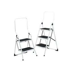 Image of VFM 321676 2 Tread High Back Aluminium Folding Step Stool White