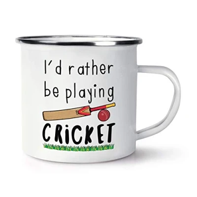 Image of I&#039;d Rather Be Playing Cricket Retro Enamel Mug Cup