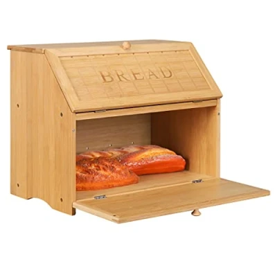 Image of Leader Accessories Double Decker Bamboo Bread Bin 2 Layer Box Large Capacity Storage for Kitchen 15.3&quot;x9.8&quot;x12.6&quot; Vintage Natural