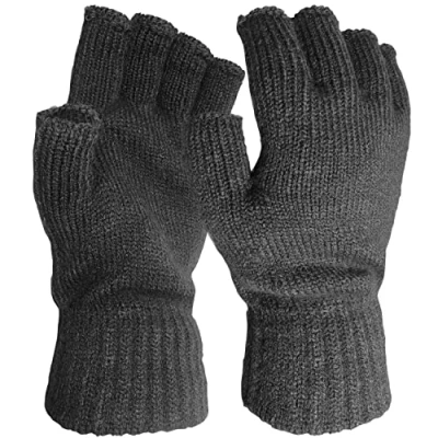 Image of Mens Fingerless Thermal Gloves One Size Fits All Mixed Colours (Grey)