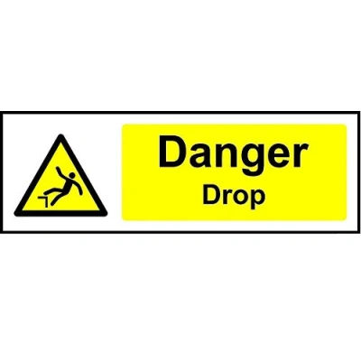 Image of Warning signs Danger drop safety sign Self adhesive sticker 150mm x 50mm