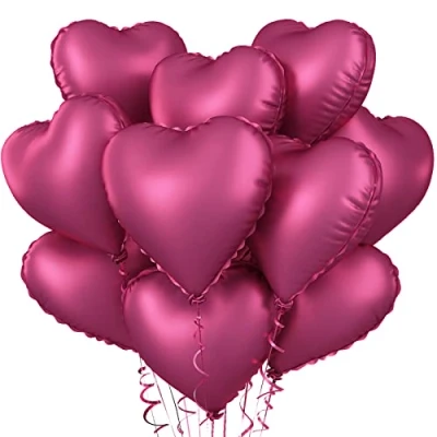 Image of Biapian Foil Heart Balloons, 10PCS Pink Shape Balloons Valentines 18inch Rose Red for Helium Birthday Decorations Girls Women Day, Wedding, Anniversary