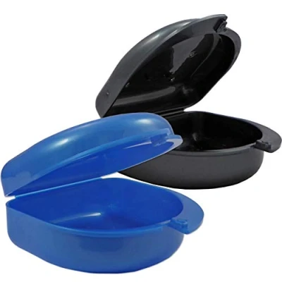 Image of 2 x Gum Shield Case Mouthguard Box for Ortho Retainers, Sports Dental Appliances, Dentures &amp; More (Blue Dark Grey)