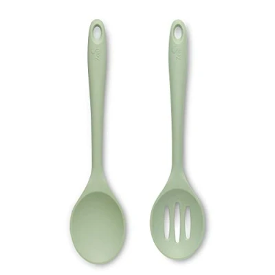 Image of Zeal Non Stick Silicone Slotted Spoon &amp; Cooks 2 Piece Set Sage Green