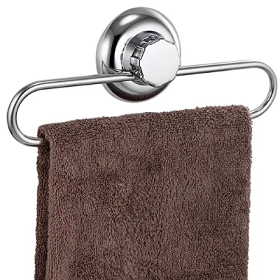 Image of MaxHold No Drilling/Suction Cup Round Towel Ring Vaccum System Stainless Steel Never Rust Rail for Bathroom &amp; Kitchen