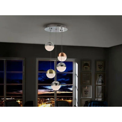 Image of Sphere Integrated LED Cluster Drop Ceiling Pendant Chrome, Brass, Copper