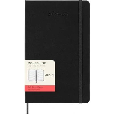 Image of Moleskine Daily Planner 2025 2026, 18 Month Diary with Hard Cover and Elastic Closure, Large Format 13 x 21 cm, Black Color