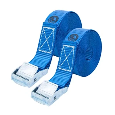 Image of Bison Gear Tie Down Straps UV Resistant Cargo Car Roof Rack Straps, 8ft 2.5m x 1in 25mm, 550lbs 250kg Break Strength, Cam with Buckle (2 Pack, Blue)