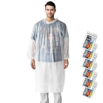 Image of Jsdoin Poncho Waterproof Adult 6 Pack Disposable Rain Clear Raincoats Coats With Hood, for Outdoor Concert, Camping, Theme Park, Hiking